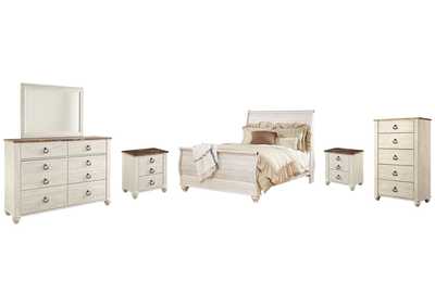 Willowton Queen Sleigh Bed, Dresser, Mirror, Chest and 2 Nightstands,Signature Design By Ashley
