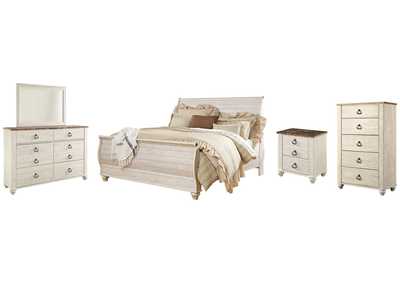 Willowton King Sleigh Bed with Mirrored Dresser, Chest and Nightstand,Signature Design By Ashley