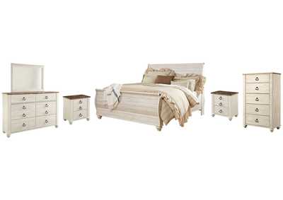 Image for Willowton King Sleigh Bed, Dresser, Mirror, Chest and 2 Nightstands