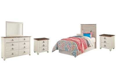 Image for Willowton Twin Panel Headboard Bed with Mirrored Dresser and 2 Nightstands