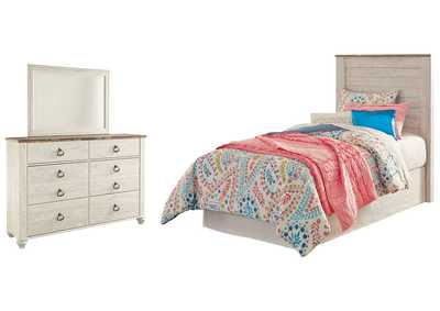 Willowton Twin Panel Headboard Bed with Mirrored Dresser,Signature Design By Ashley
