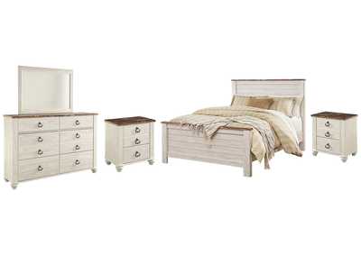 Willowton Queen Panel Bed with Mirrored Dresser and 2 Nightstands,Signature Design By Ashley