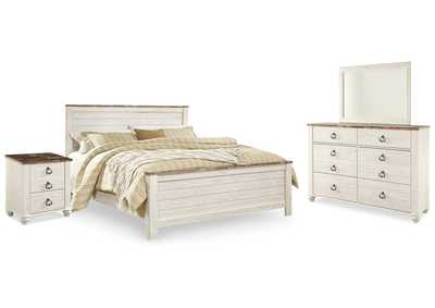 Image for Willowton King Panel Bed with Mirrored Dresser and Nightstand
