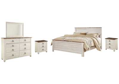 Willowton California King Panel Bed with Mirrored Dresser and 2 Nightstands,Signature Design By Ashley