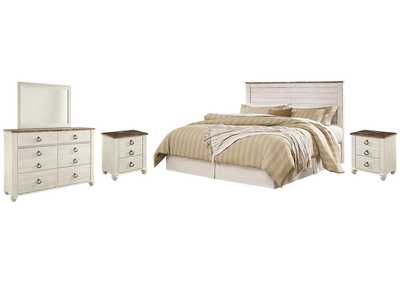 Willowton King/California King Panel Headboard Bed with Mirrored Dresser and 2 Nightstands,Signature Design By Ashley