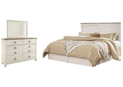 Willowton King/California King Panel Headboard Bed with Mirrored Dresser,Signature Design By Ashley