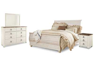Willowton King Sleigh Bed with Mirrored Dresser and Nightstand,Signature Design By Ashley