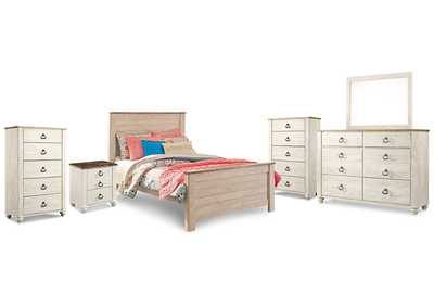 Image for Willowton Full Panel Bed, Dresser, Mirror, 2 Chests and nightstand