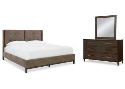 Image for Wittland King Upholstered Panel Bed, Dresser and Mirror