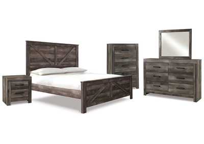 Image for Wynnlow King Crossbuck Panel Bed with Mirrored Dresser, Chest and Nightstand