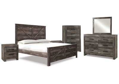 Image for Wynnlow King Crossbuck Panel Bed with Mirrored Dresser, Chest and 2 Nightstands