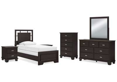 Image for Covetown Twin Panel Bed with Mirrored Dresser, Chest and 2 Nightstands