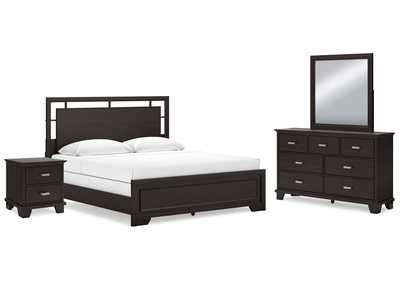 Covetown King Panel Bed with Mirrored Dresser and Nightstand