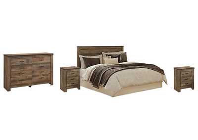 Trinell Queen Panel Headboard Bed with Mirrored Dresser and 2 Nightstands