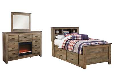 Image for Trinell Twin Bookcase Bed with 2 Storage Drawers with Mirrored Dresser