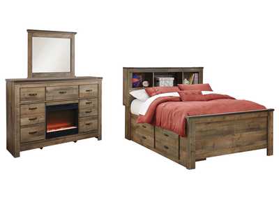 Image for Trinell Full Panel Bed with 2 Storage Drawers with Mirrored Dresser