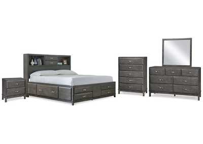 Image for Caitbrook Queen Storage Bed with 8 Storage Drawers with Mirrored Dresser, Chest and Nightstand