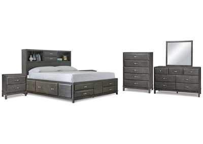 Image for Caitbrook Queen Storage Bed with 8 Storage Drawers with Mirrored Dresser, Chest and 2 Nightstands