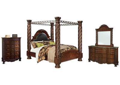 Image for North Shore California King Poster Bed with Canopy with Mirrored Dresser and Chest