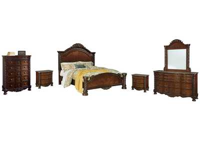 Image for North Shore King Panel Bed with Mirrored Dresser, Chest and 2 Nightstands