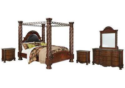 Image for North Shore California King Poster Bed with Canopy with Mirrored Dresser and 2 Nightstands