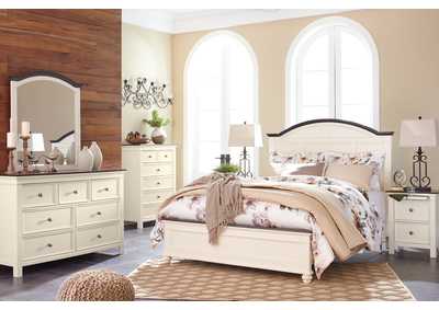 Image for Woodanville White/Brown Queen Panel Bed w/Dresser and Mirror
