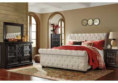 Image for Willenburg Linen Queen Upholstered Bed w/Dresser, Mirror and Nightstand