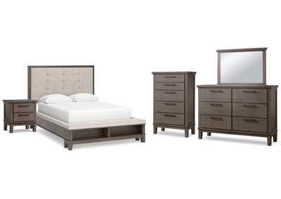 Image for Hallanden Queen Upholstered Storage Bed, Dresser, Mirror, Chest and Nightstand
