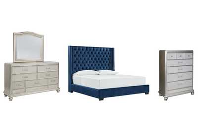 Coralayne Queen Upholstered Bed with Mirrored Dresser and Chest,Signature Design By Ashley