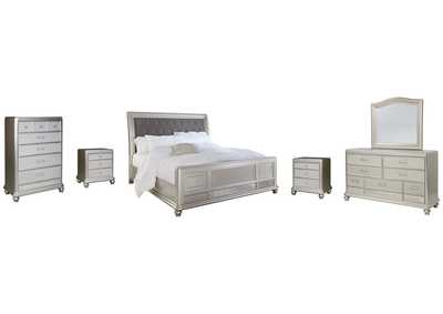 Image for Coralayne Queen Upholstered Sleigh Bed with Mirrored Dresser, Chest and 2 Nightstands
