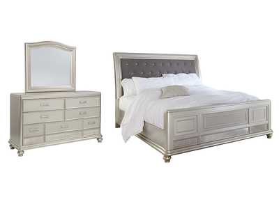Coralayne California King Upholstered Sleigh Bed with Mirrored Dresser,Signature Design By Ashley