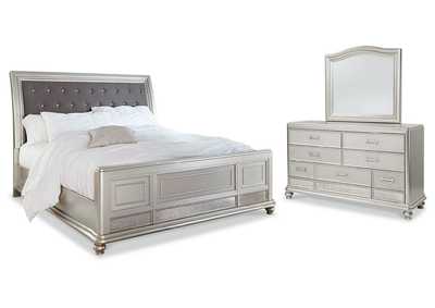 Coralayne King Upholstered Sleigh Bed with Mirrored Dresser,Signature Design By Ashley