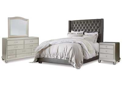 Coralayne King Upholstered Bed with Mirrored Dresser and Nightstand,Signature Design By Ashley