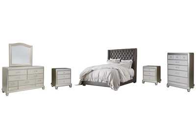 Image for Coralayne Queen Upholstered Bed with Mirrored Dresser, Chest and 2 Nightstands