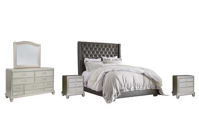 Image for Coralayne Queen Upholstered Bed with Mirrored Dresser and 2 Nightstands
