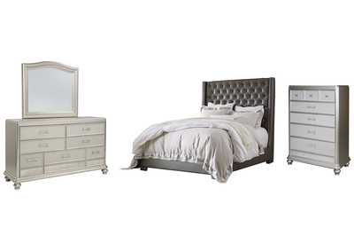 Image for Coralayne King Upholstered Bed with Mirrored Dresser and Chest