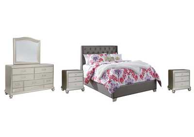 Coralayne Full Upholstered Bed with Mirrored Dresser and 2 Nightstands,Signature Design By Ashley