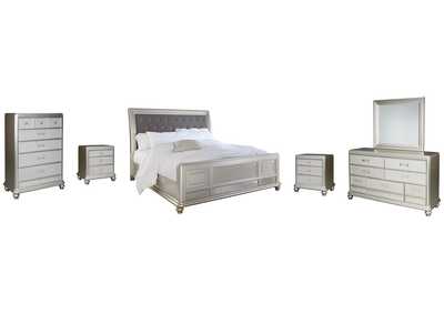 Image for Coralayne California King Upholstered Sleigh Bed with Mirrored Dresser, Chest and 2 Nightstands
