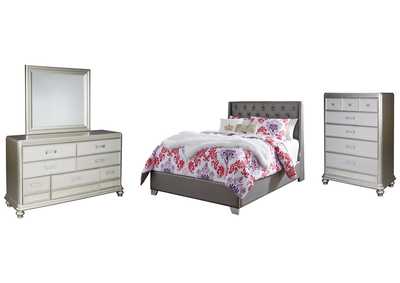 Image for Coralayne Full Upholstered Bed with Mirrored Dresser and Chest