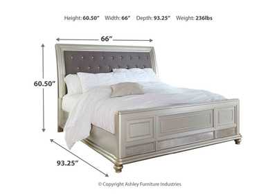 Coralayne Queen Upholstered Sleigh Bed with Mirrored Dresser and 2 Nightstands,Signature Design By Ashley