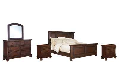 Porter Queen Panel Bed with Mirrored Dresser and 2 Nightstands,Millennium
