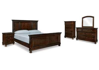 Porter King Panel Bed with Mirrored Dresser, Chest and Nightstand,Millennium