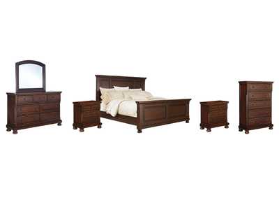 Porter King Panel Bed with Mirrored Dresser, Chest and 2 Nightstands,Millennium