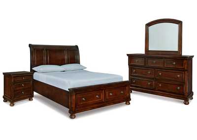 Porter Queen Sleigh Storage Bed, Dresser, Mirror and Nightstand
