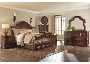 Image for Florentown Dark Brown Queen Sleigh Bed w/Dresser, Mirror and Nightstand