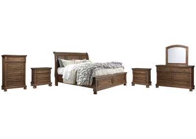 Image for Flynnter Queen Sleigh Bed with 2 Storage Drawers with Mirrored Dresser, Chest and 2 Nightstands