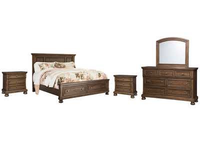 Flynnter Queen Panel Bed with 2 Storage Drawers with Mirrored Dresser and 2 Nightstands,Signature Design By Ashley