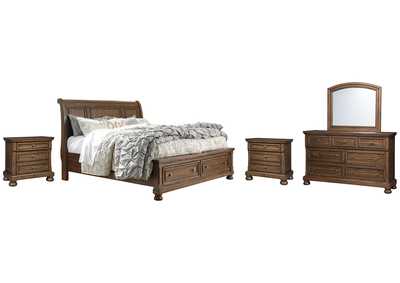 Image for Flynnter Queen Sleigh Bed with 2 Storage Drawers with Mirrored Dresser and 2 Nightstands