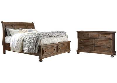 Flynnter King Sleigh Bed with 2 Storage Drawers with Dresser,Signature Design By Ashley