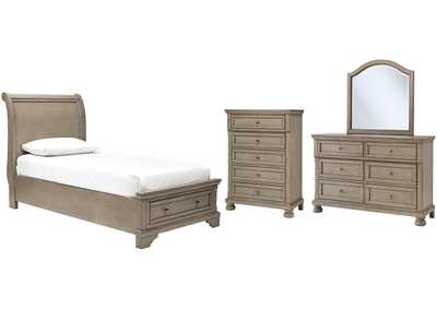 Image for Lettner Twin Sleigh Bed with Mirrored Dresser and Chest